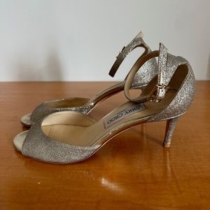 Jimmy Choo Annie Glitter 65mm Sandals, Platinum Ice